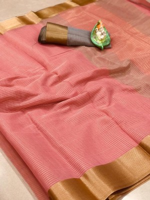 Designer beautiful zari weaving soft cotton silk pink saree